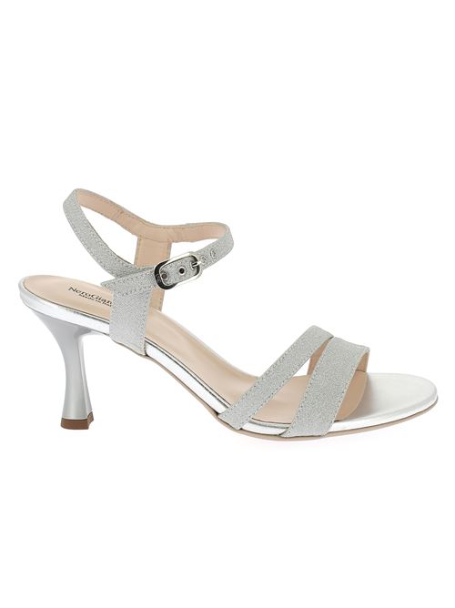 sandalo con tacco da donna in tessuto glitter argento NERO GIARDINI | E513201DE700